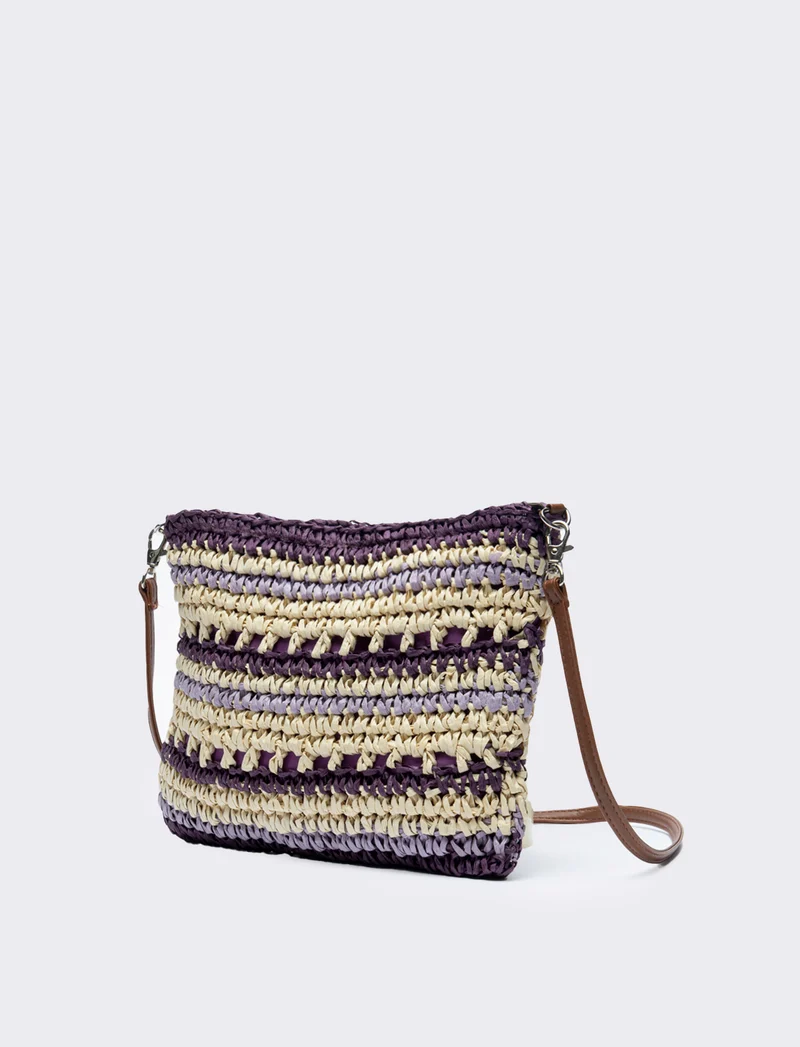 Tracolla donna in raffia righe - Viola