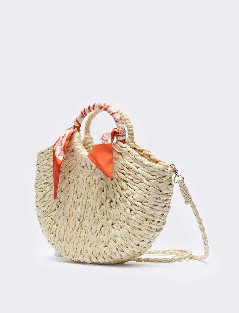 Borsa con manico tondo e foulard - Bianco natural