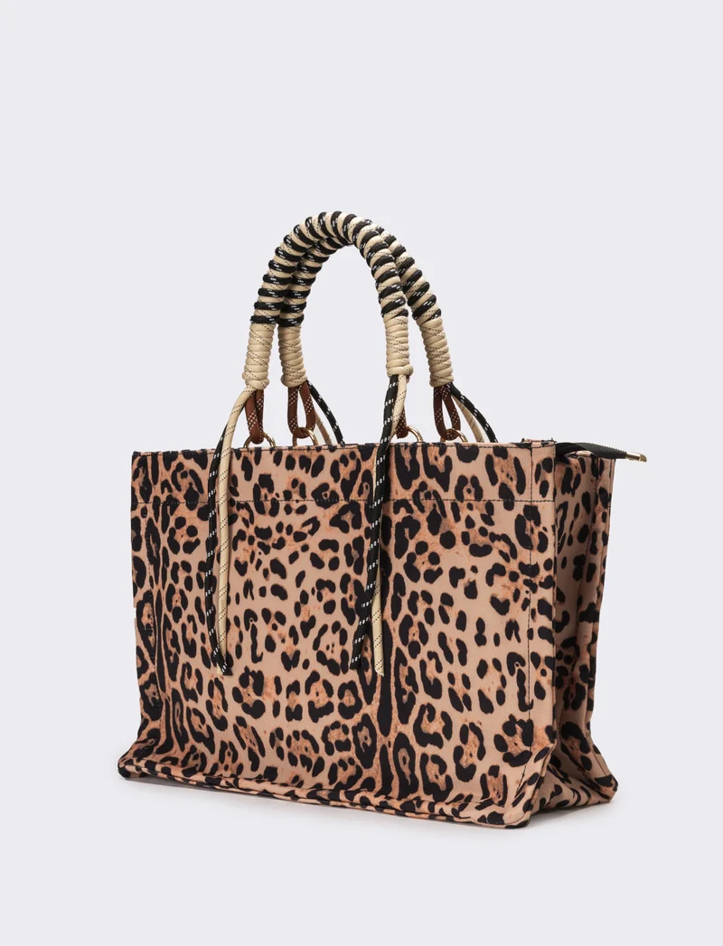 Shopper donna leoparadata con manico corda - Marrone