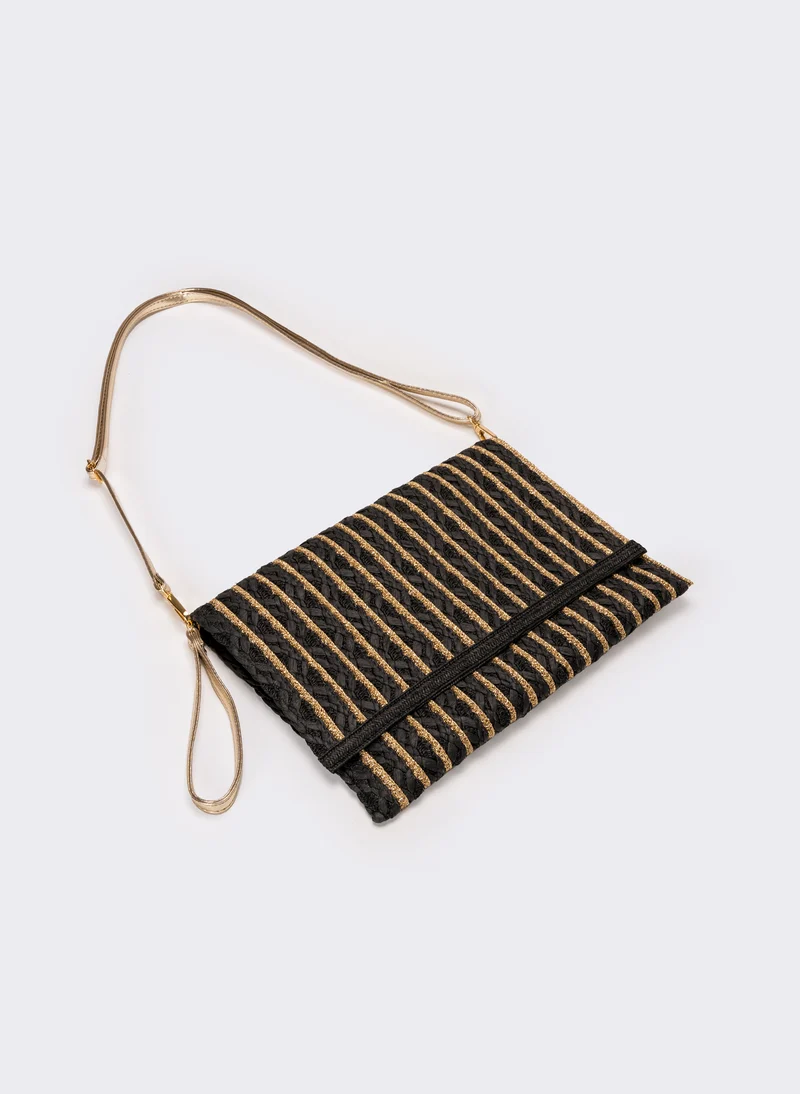Pochette donna in carta con maniglia e tracolla - Nero