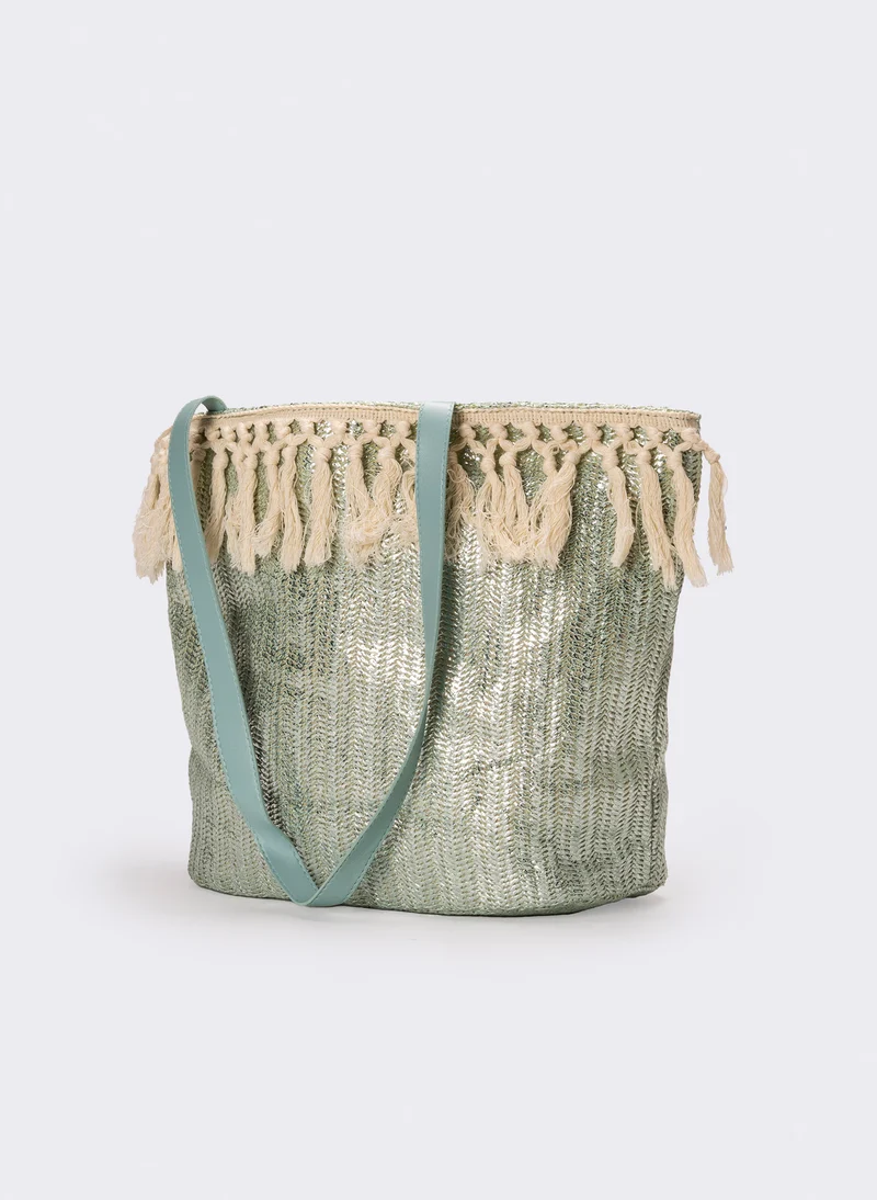 Shopper etnica donna con frange - Celeste