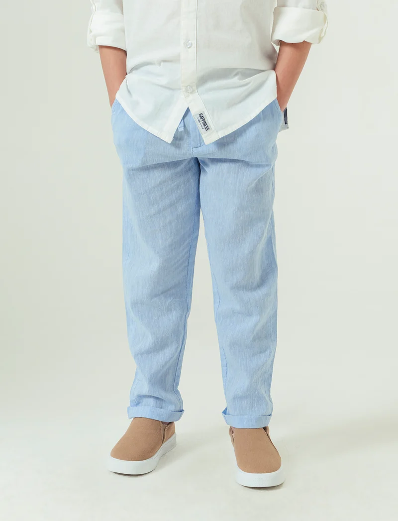 Pantaloni in lino da bambino - Celeste
