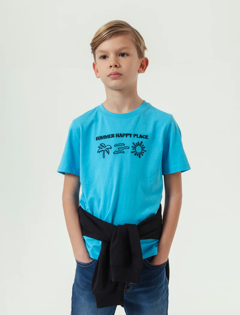 T-shirt con patch da bambino - Turchese