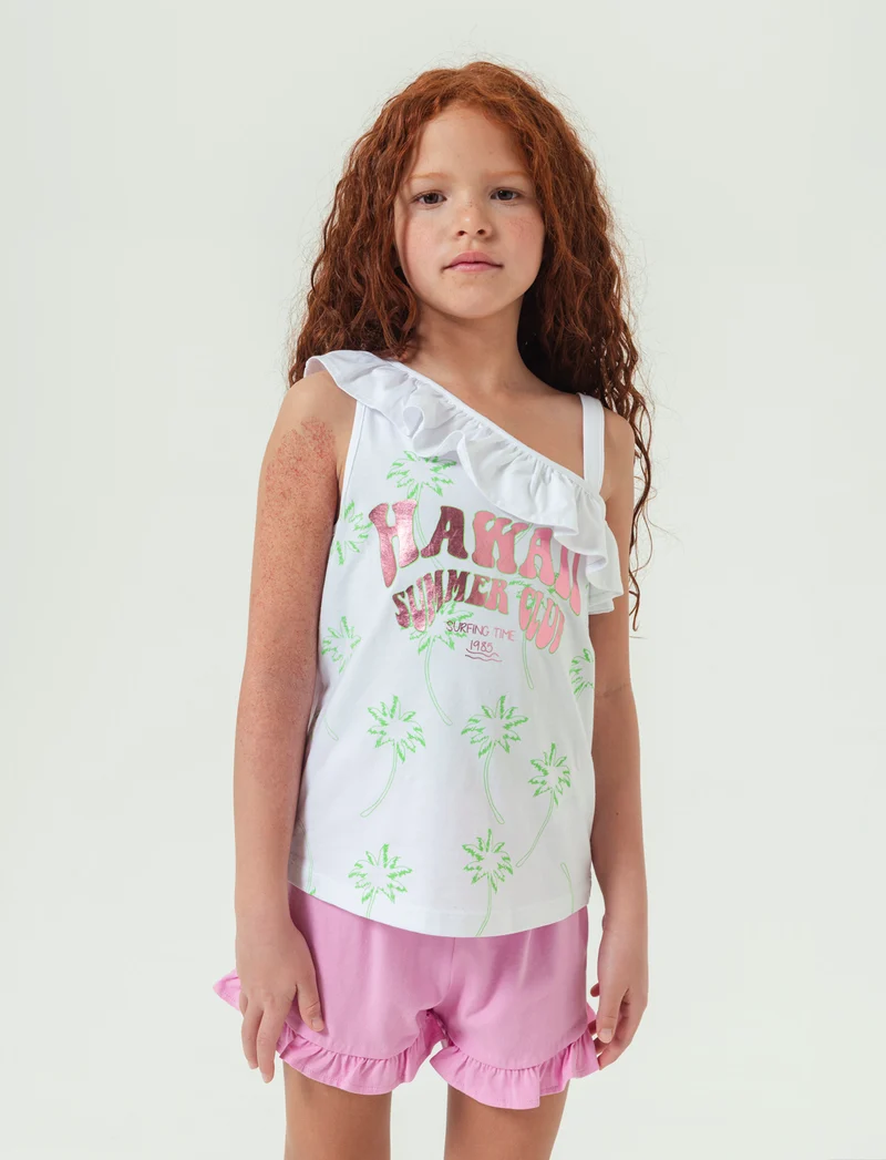 Completino in cotone elastico con frange da bambina - Rosa