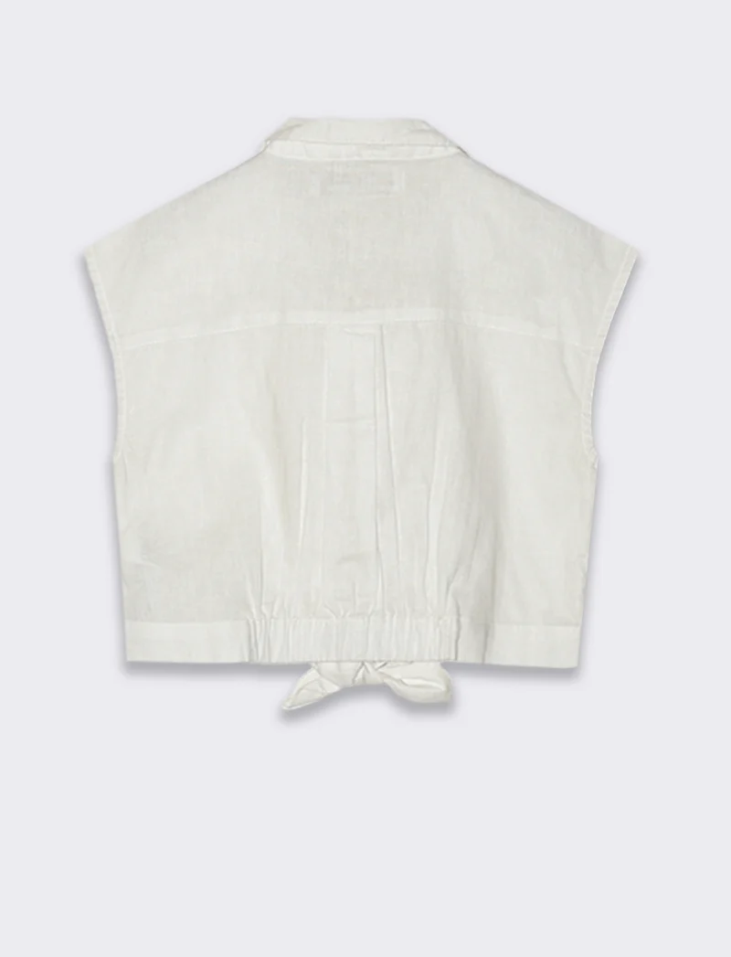 Camicia giromanica con fiocco da bambina - Bianco