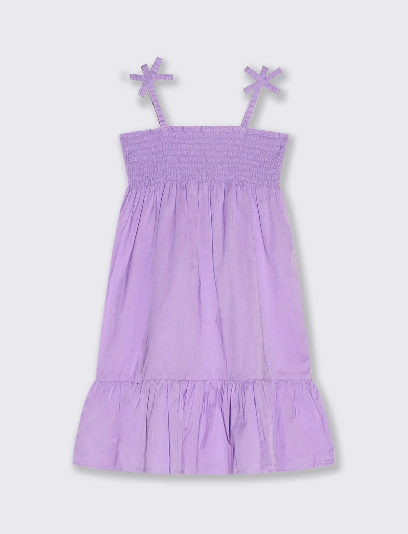 Abito in cotone con arriccio da bambina - Lilla
