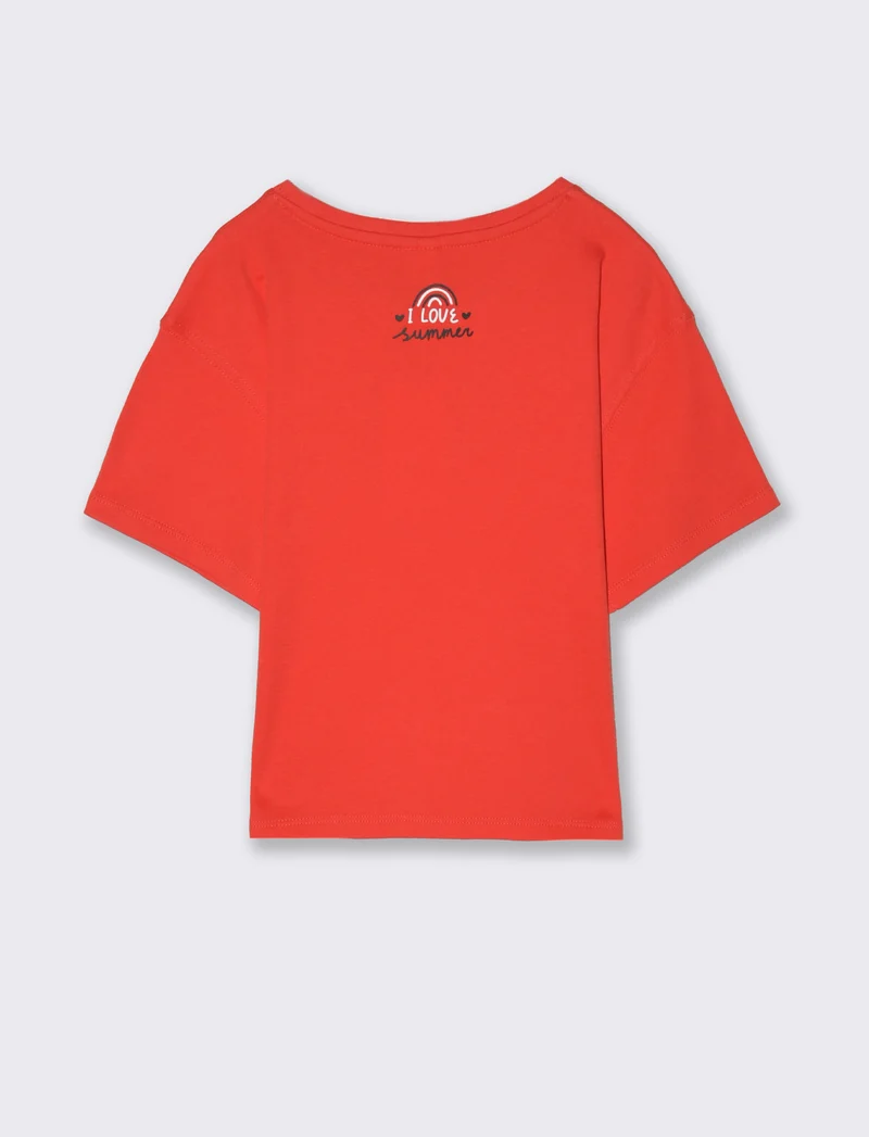 T-shirt con ricamo da bambina - Rosso