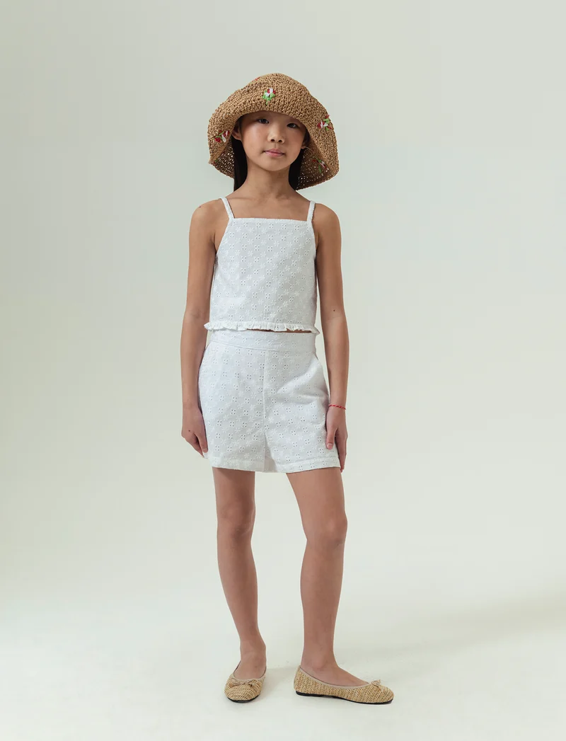 Short in sangallo da bambina - Bianco sporco