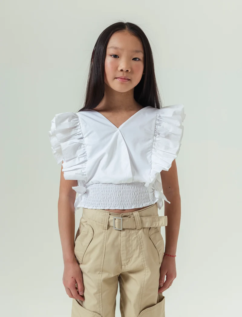 Camicia in cotone da bambina - Bianco sporco