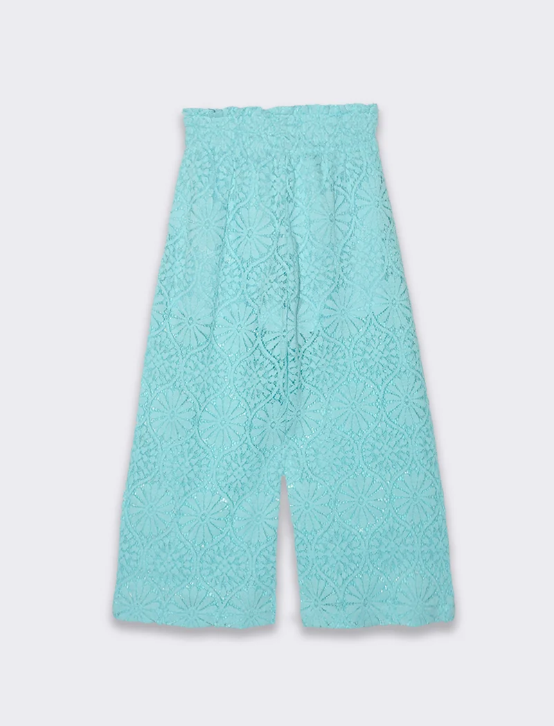 Pantalone in pizzo macramè da bambina - Verde acqua