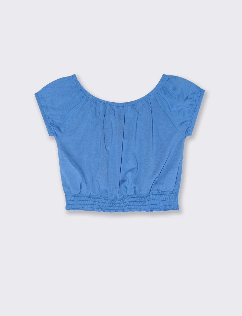 Blusa in jersey mezza manica da bambina - Blu cobalto