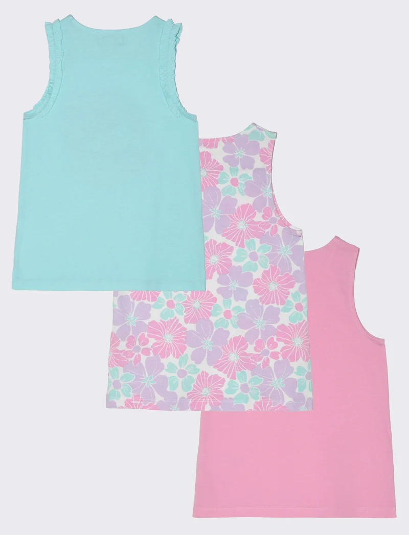 Canotta in cotone 3 pack da bambina - Verde acqua