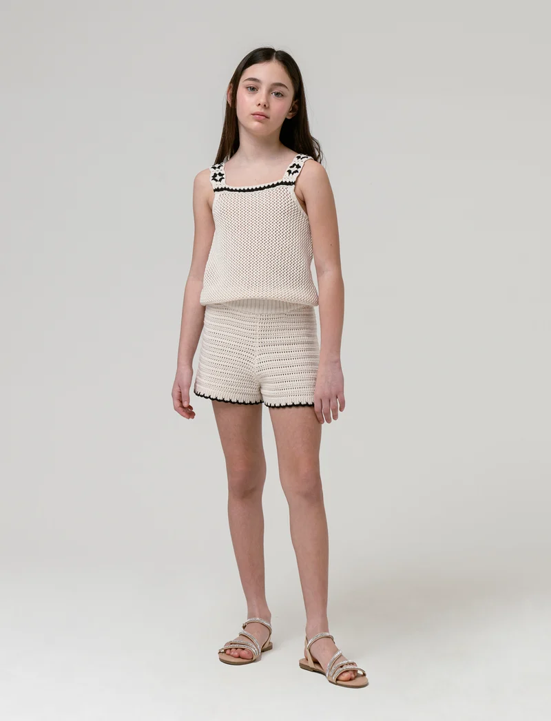 Top in maglia intrecciata da bambina - Beige