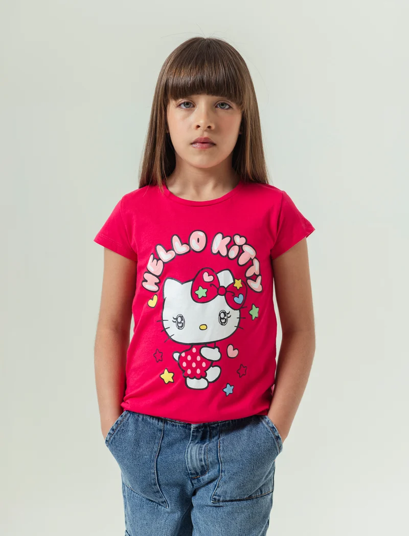 T-shirt Hello Kitty-Kuromi da bambina - Corallo