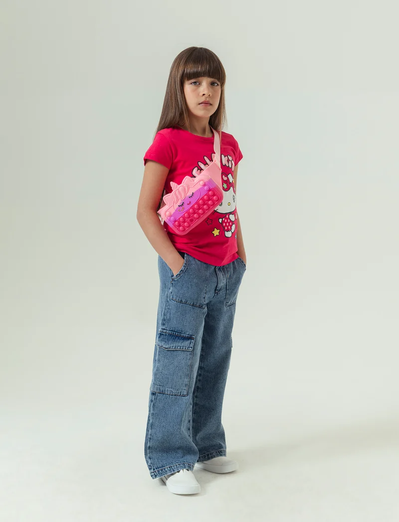 T-shirt Hello Kitty-Kuromi da bambina - Corallo