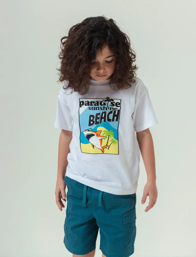 T-shirt squalo da bambino - Bianco