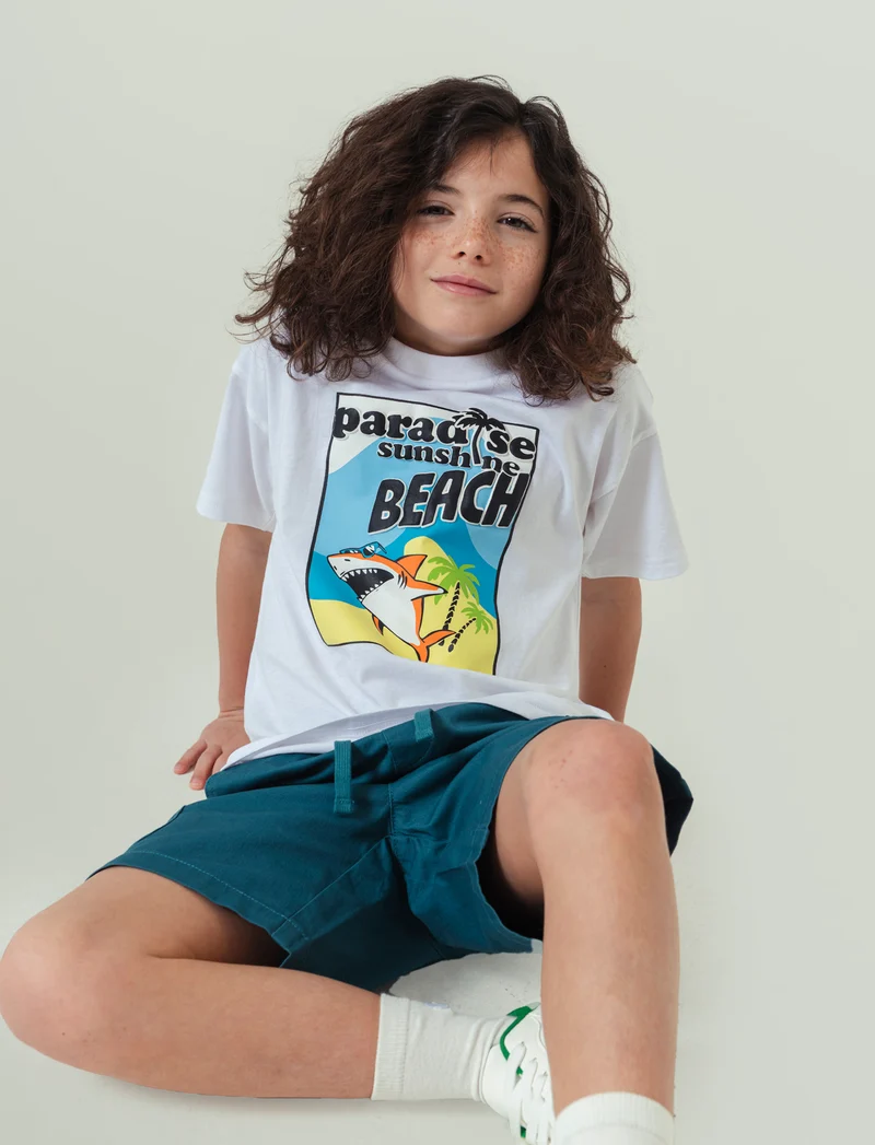 T-shirt squalo da bambino - Bianco