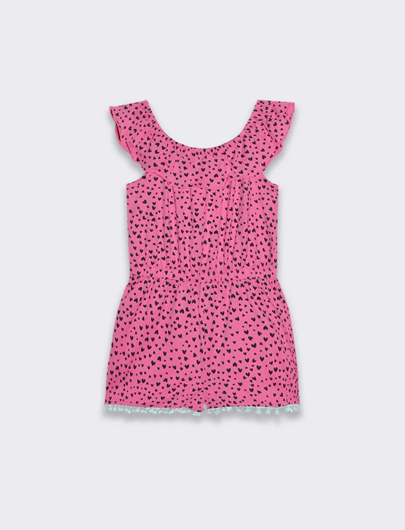 Salopette in jersey stampato da bambina - Rosa