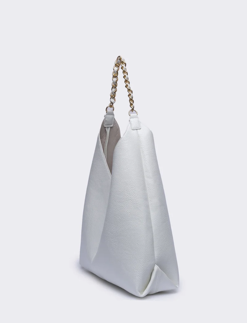 Borsa donna a sacca con catena - Bianco