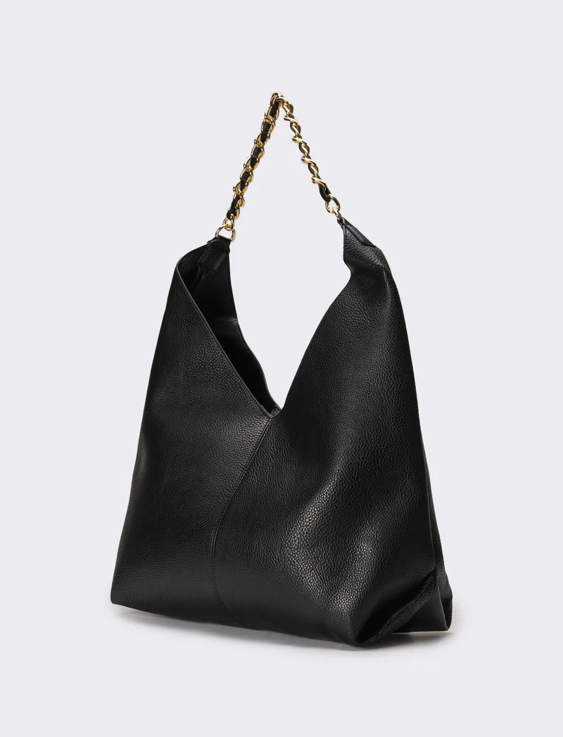 Borsa donna a sacca con catena - Nero