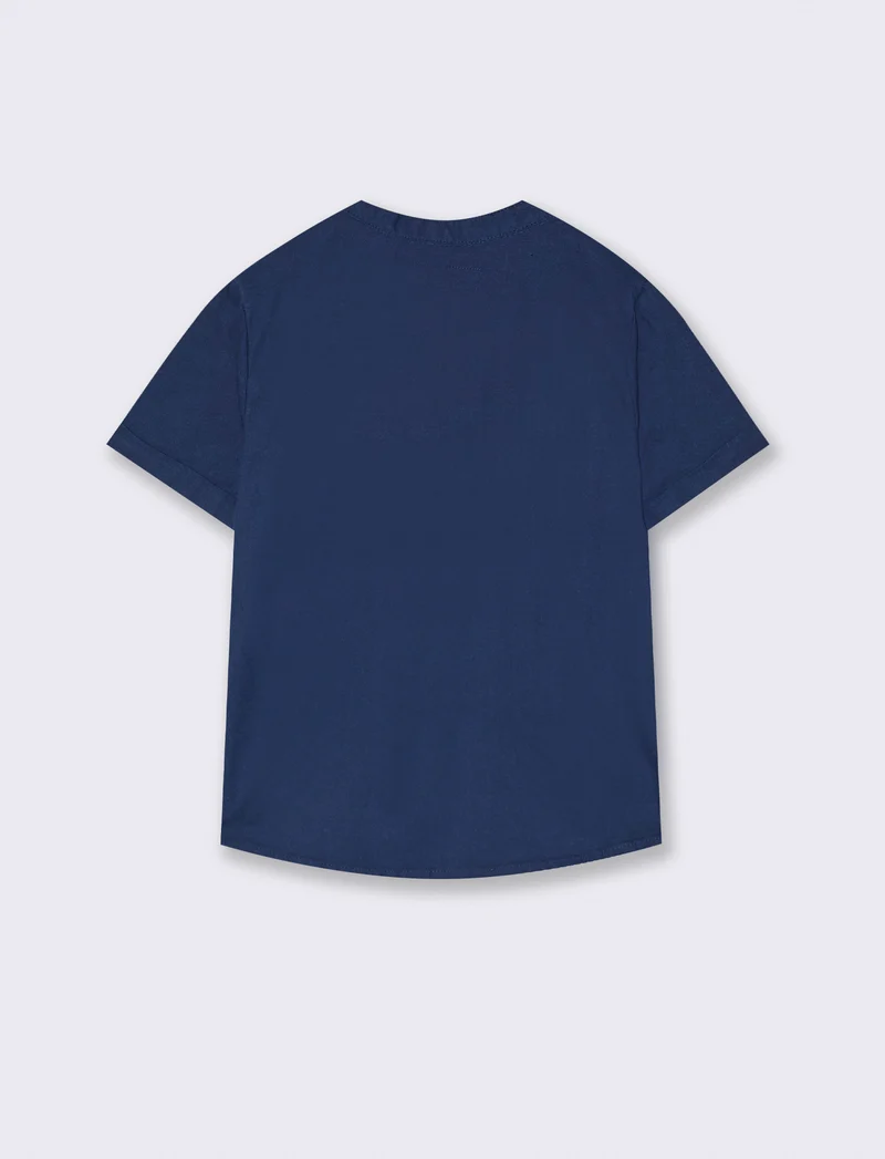 Camicia misto lino mezza manica da bambino - Blu
