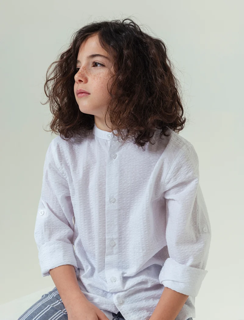 Camicia in cotone goffrato da bambino - Celeste