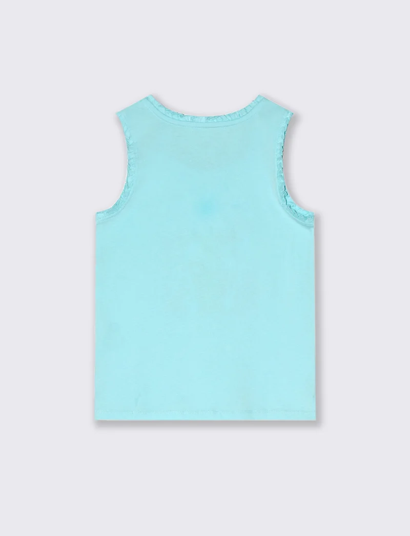 Canotta in cotone piccole rouches da bambina - Verde acqua