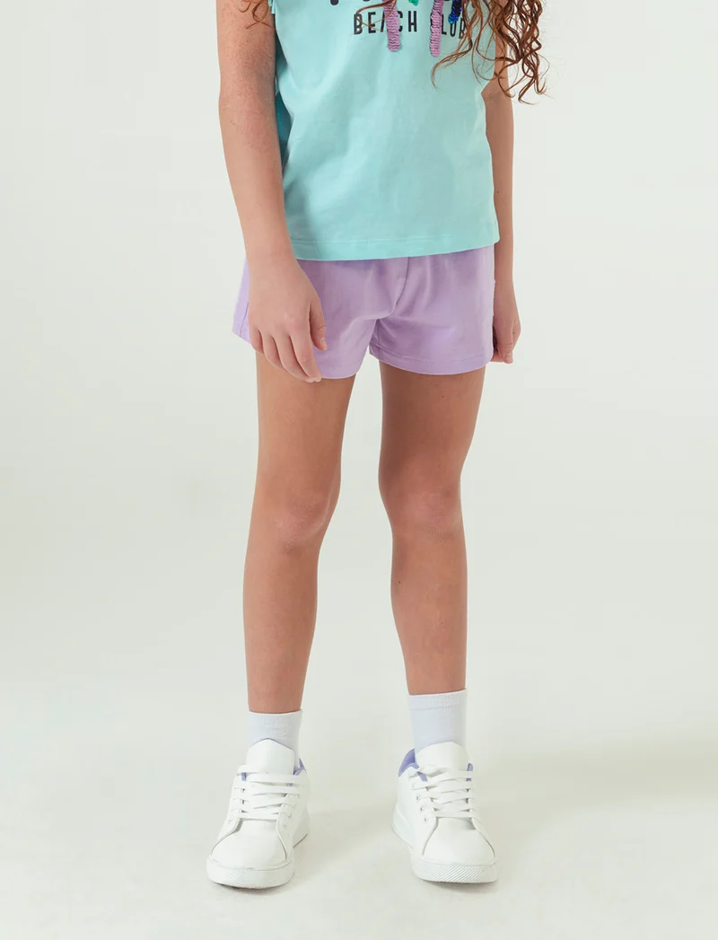 Shorts in cotone con elastico da bambina - Lilla