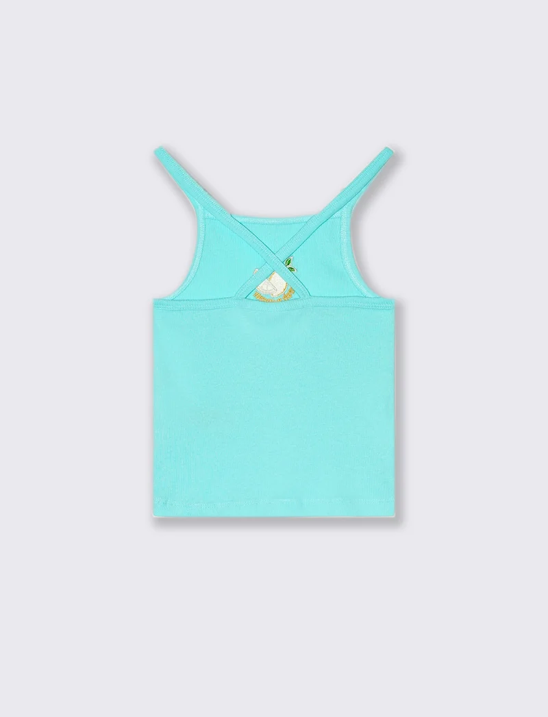 Top corto in misto lino da bambina - Verde acqua
