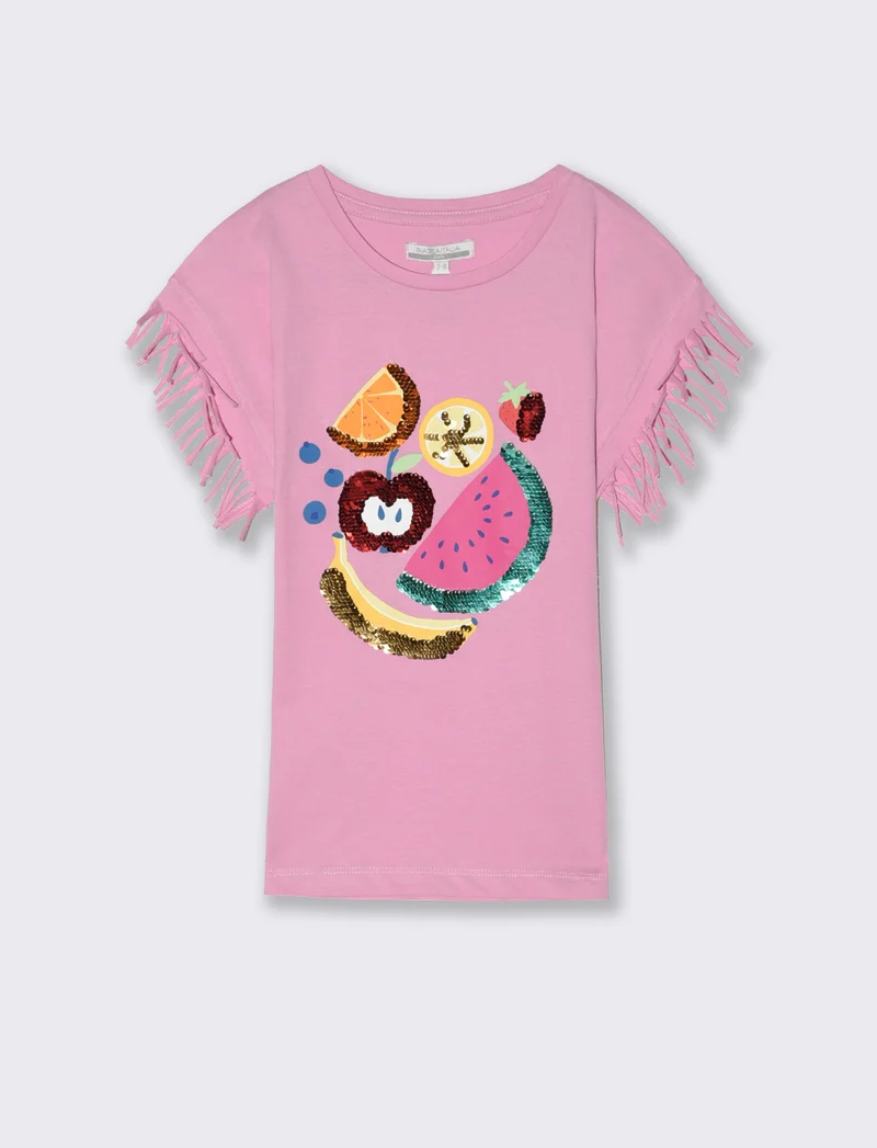 T-shirt con stampa e paillettes da bambina - Rosa