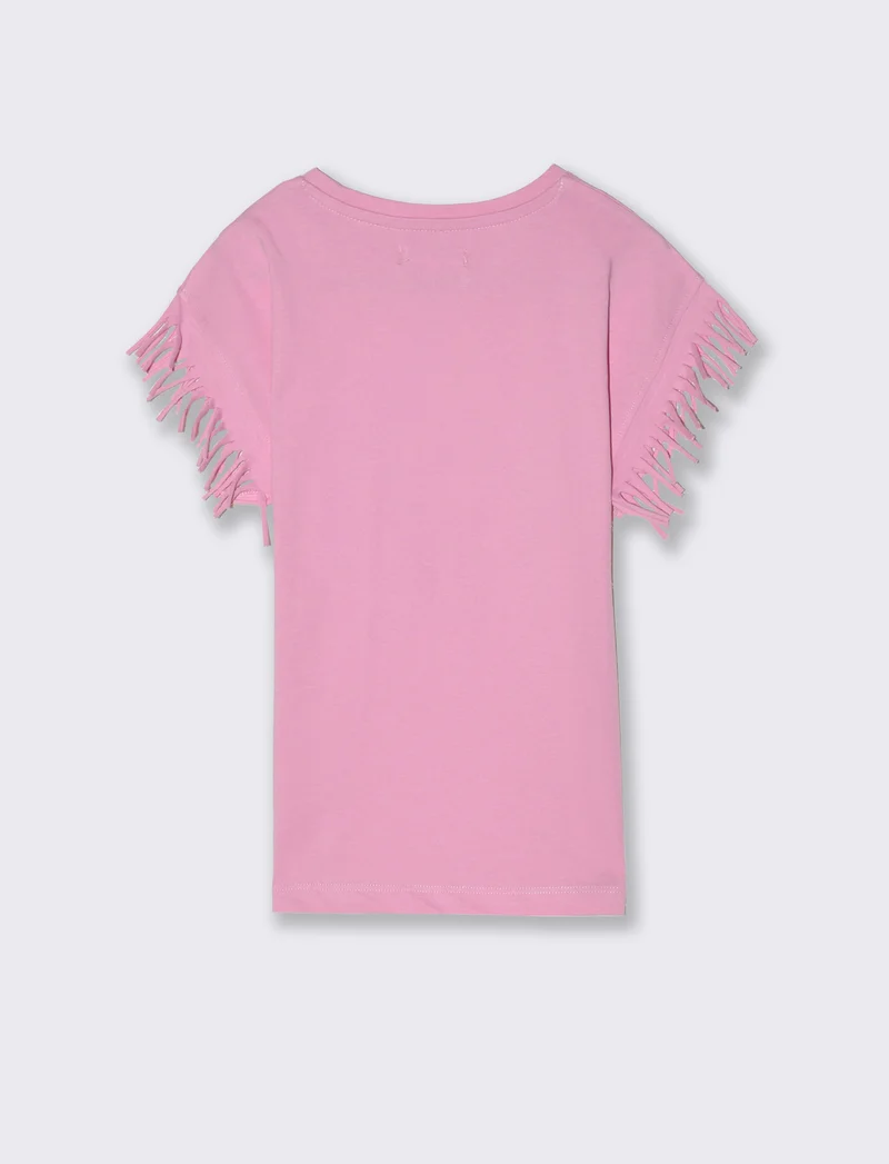 T-shirt con stampa e paillettes da bambina - Rosa