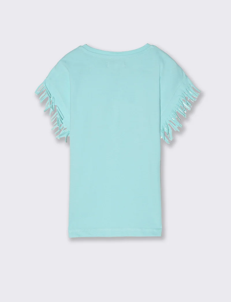 T-shirt con stampa e paillettes da bambina - Verde acqua