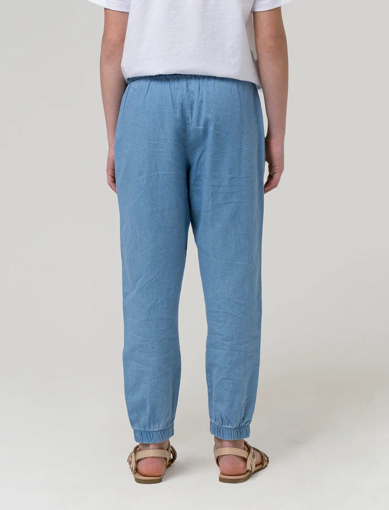 Pantaloni in chambray con elastico da bambina - Denim chiaro