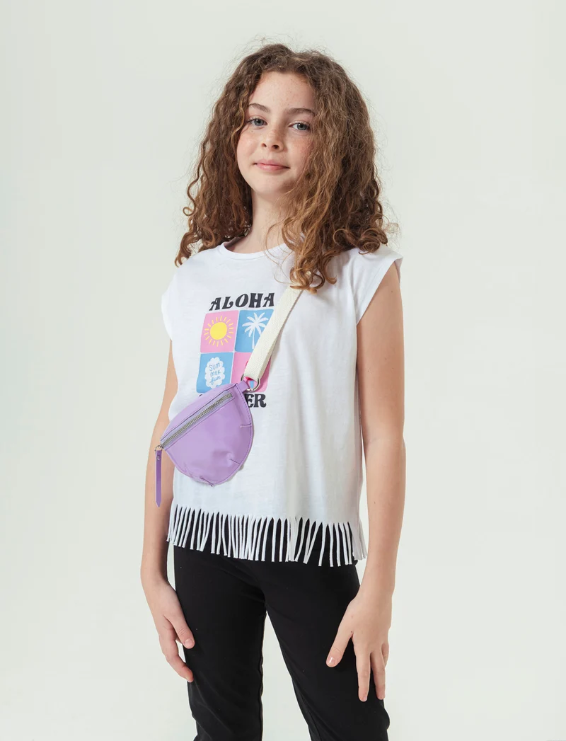 T-shirt frange da bambina - Bianco