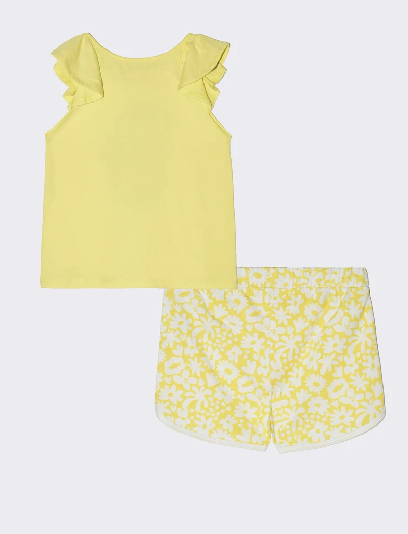 Set 2 pezzi canotta e short da bambina - Giallo