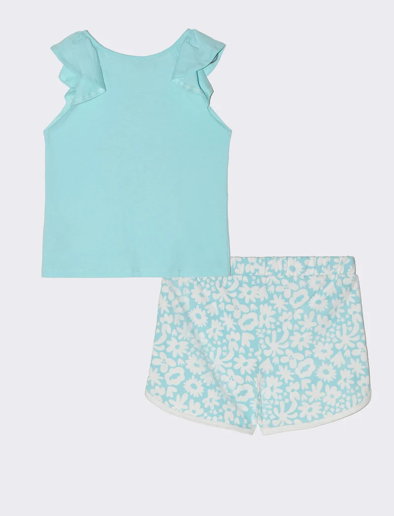 Set 2 pezzi canotta e short da bambina - Verde acqua