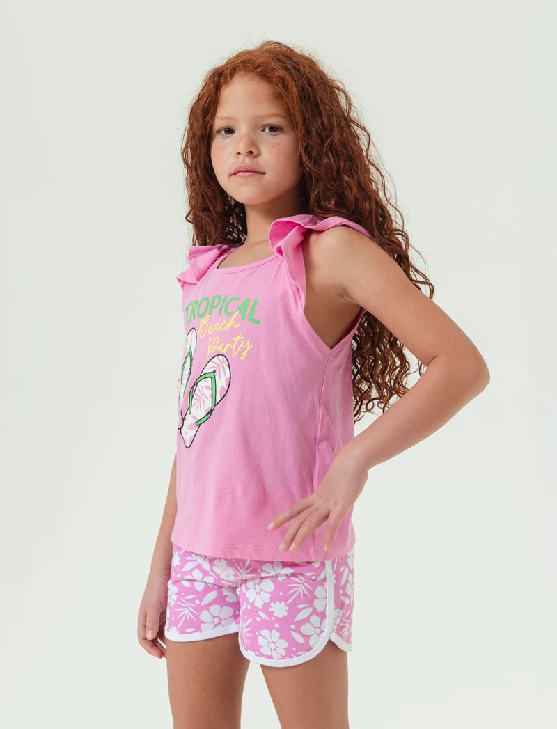 Set 2 pezzi canotta e short da bambina - Rosa