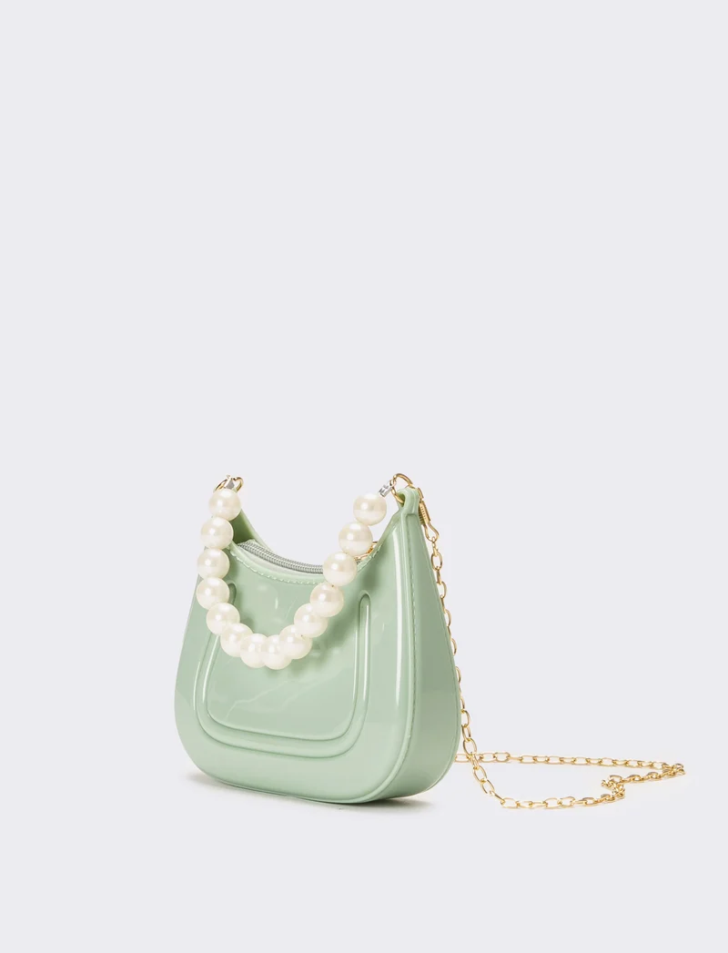 Borsa bambina con manico perle - Verde