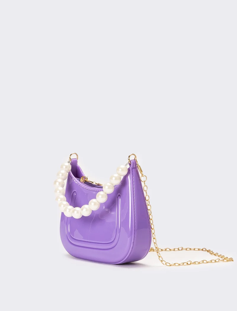 Borsa bambina con manico perle - Lilla