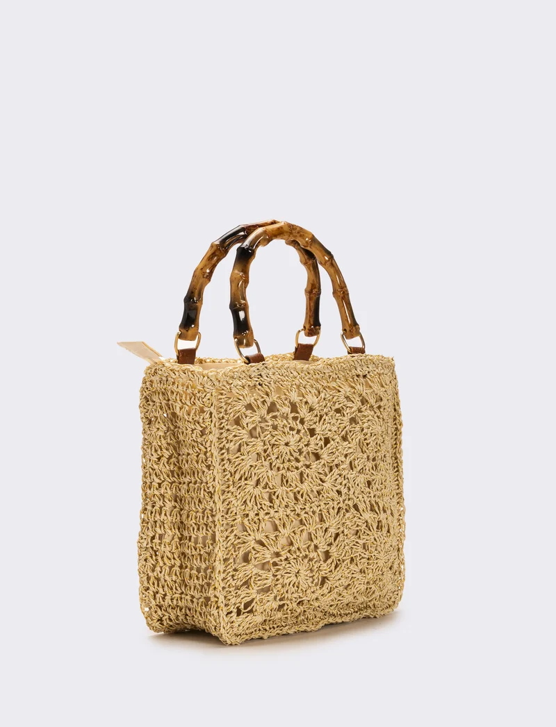 Borsa donna con manico bamboo - Beige
