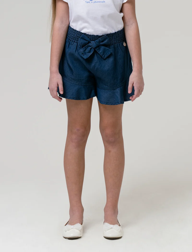 Gonna pantalone in chambray da bambina - DENIM SCURO