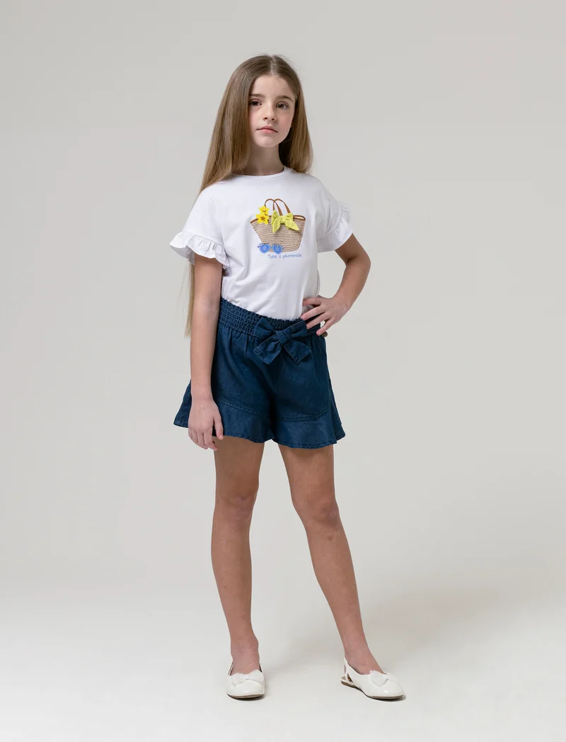 Gonna pantalone in chambray da bambina - DENIM SCURO