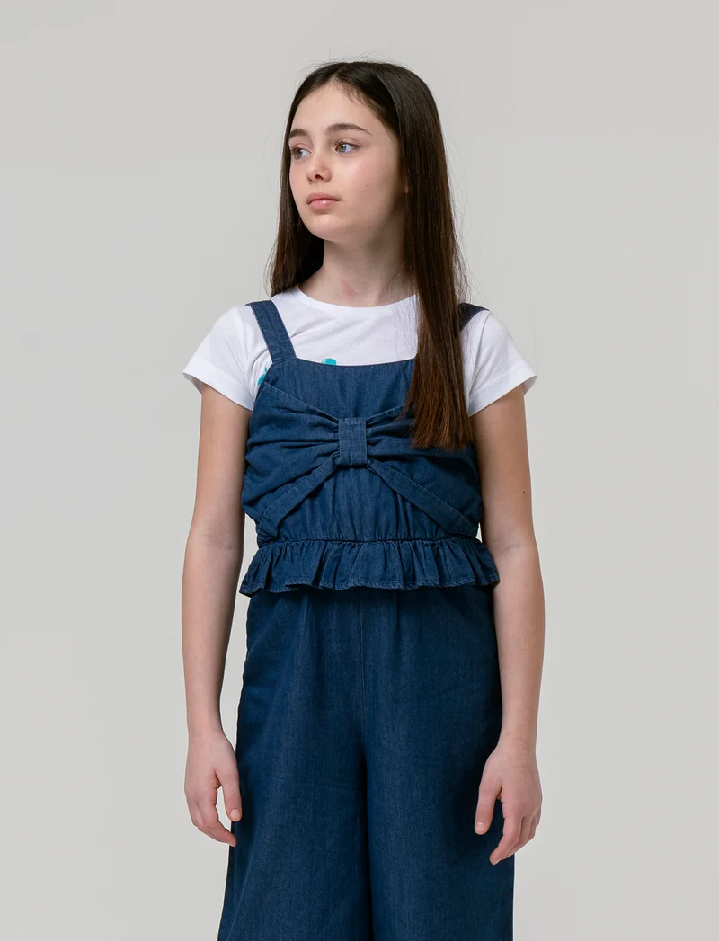 Salopette in chambray da bambina - DENIM SCURO