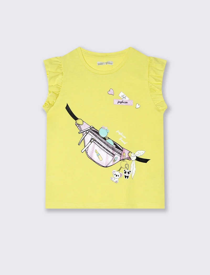 T-shirt estiva da bambina con stampa colorata - Giallo