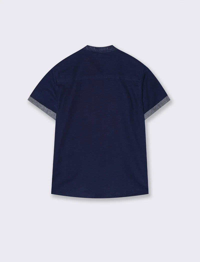 Camicia misto lino mezza manica da bambino - Blu