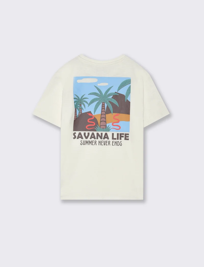 T-shirt stampa savana da bambino - Bianco latte