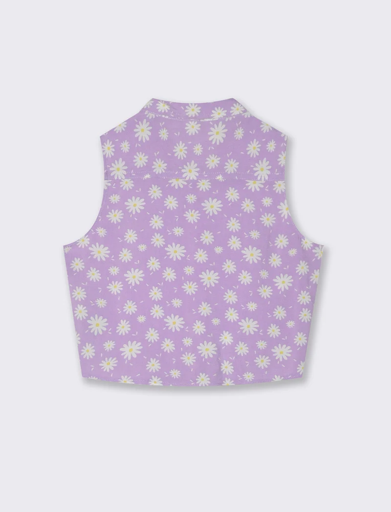Camicia manica corta con fiocco da bambina - Lilla