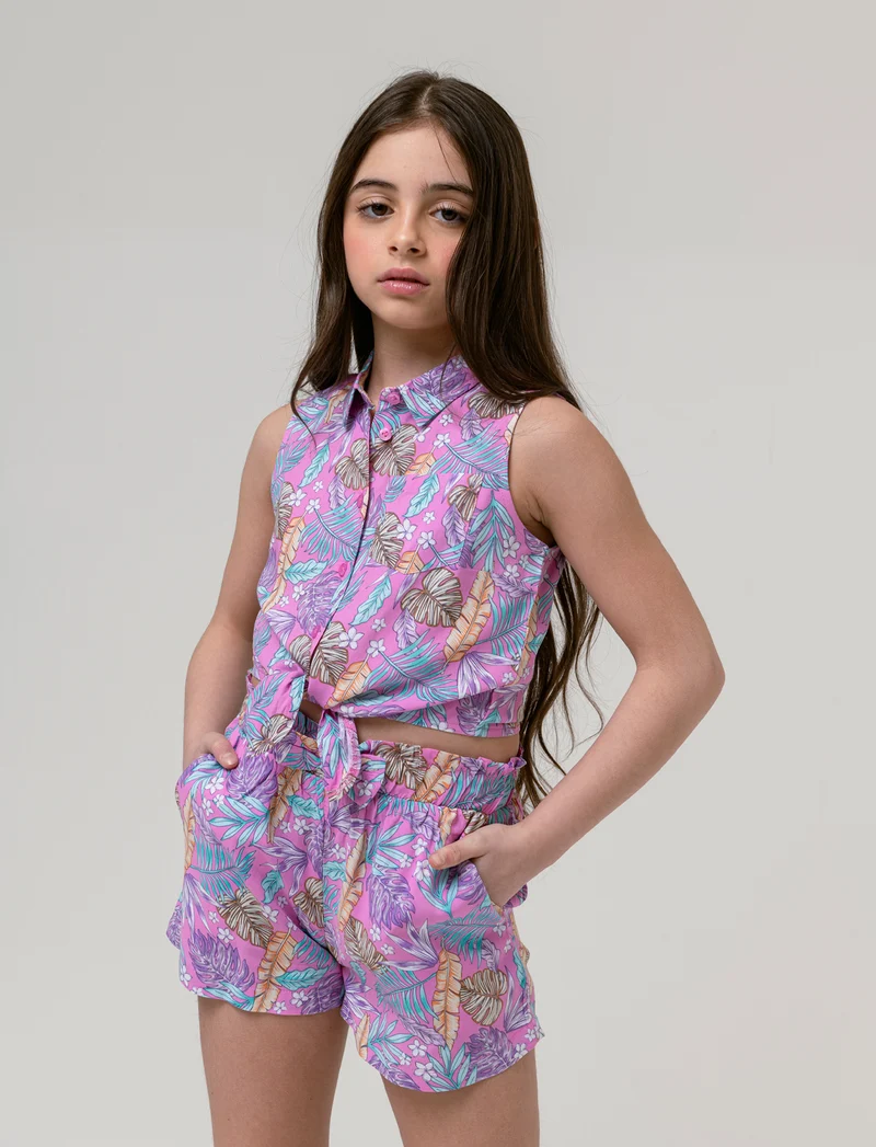 Camicia manica corta con fiocco da bambina - Fantasia