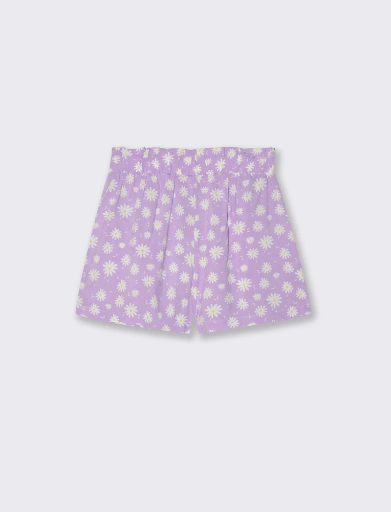 Short in viscosa stampata con fiocco da bambina - Lilla