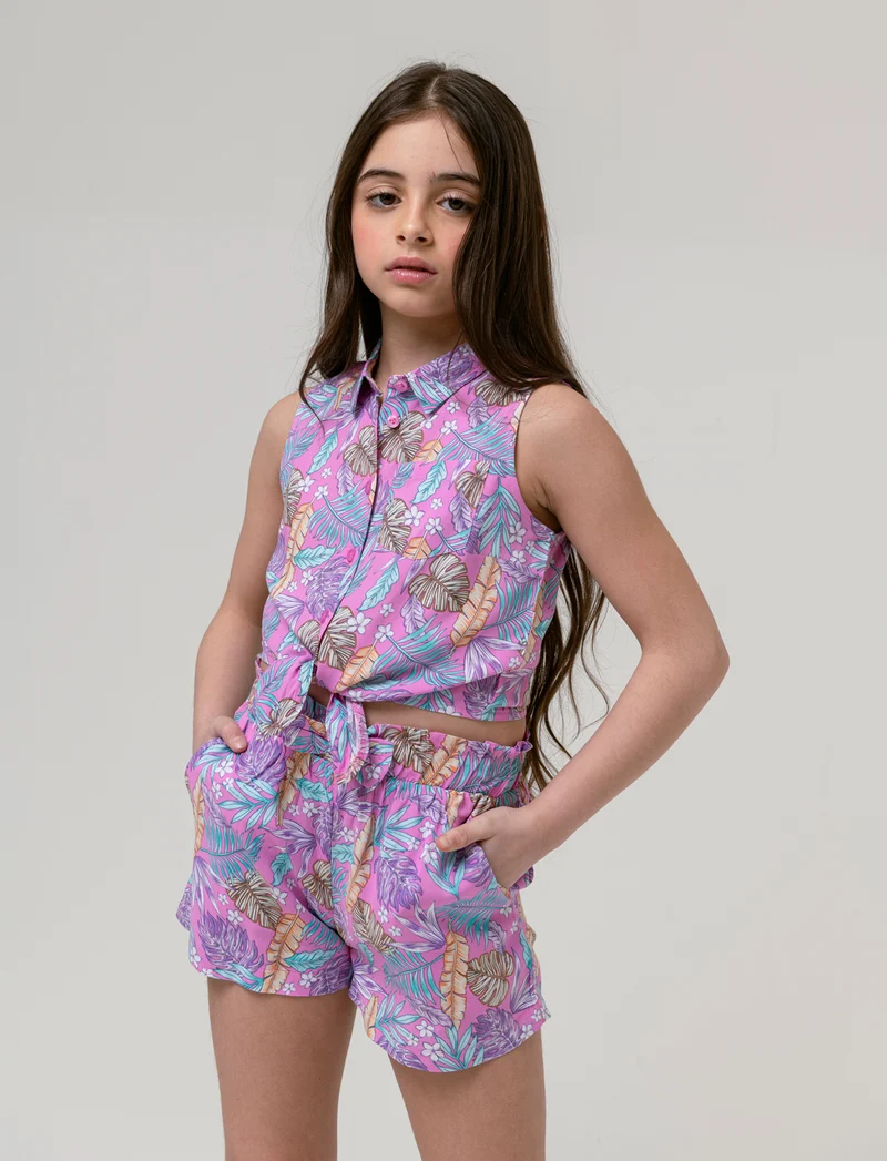 Short in viscosa stampata con fiocco da bambina - Fantasia